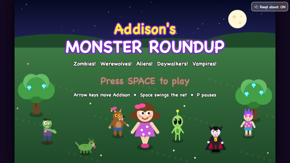 Screenshot of Addison's Monster Roundup